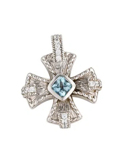 Pre-owned Judith Ripka Topaz & Cubic Zirconia Cross Pendant In Multi