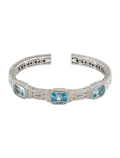 Pre-owned Judith Ripka Topaz & Cubic Zirconia Cuff Bracelet, 6.5" In Transparent