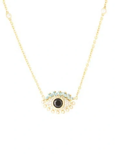 Pre-owned Judith Ripka Topaz & Cubic Zirconia Evil Eye Pendant Necklace, 20" In Multi