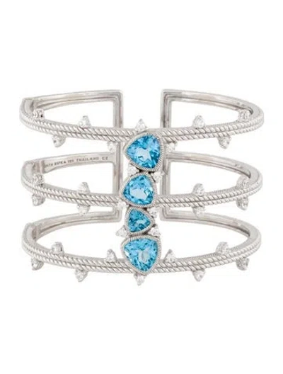 Pre-owned Judith Ripka Topaz & Cubic Zirconia Wide Cuff Bracelet In Multi