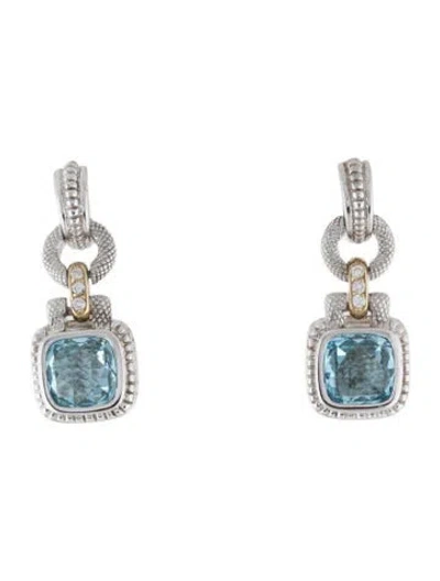 Pre-owned Judith Ripka Topaz & Diamond Drop Earrings In Multicolor