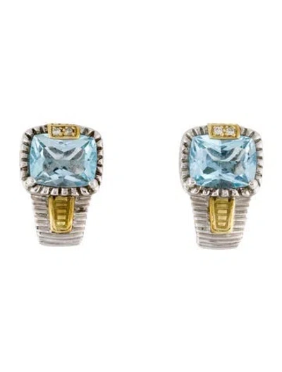 Pre-owned Judith Ripka Topaz & Diamond Earclip Earrings In Multi