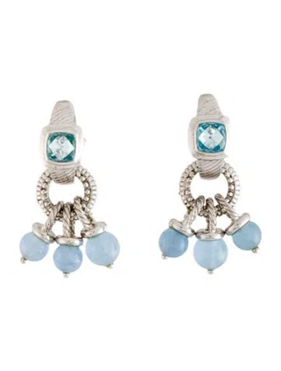 Pre-owned Judith Ripka Topaz & Jadeite Drop Earclip Earrings In Multicolor