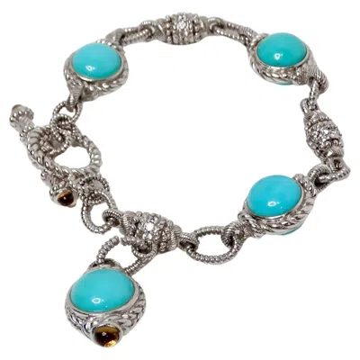 Pre-owned Judith Ripka Turquoise & Citrine Sterling Silver Toggle Bracelet In Multi