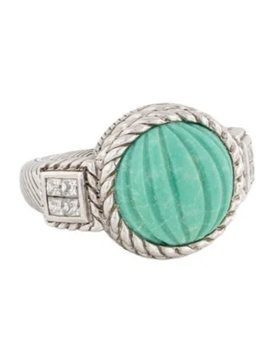 Pre-owned Judith Ripka Turquoise & Cubic Zirconia Cocktail Ring In Multi