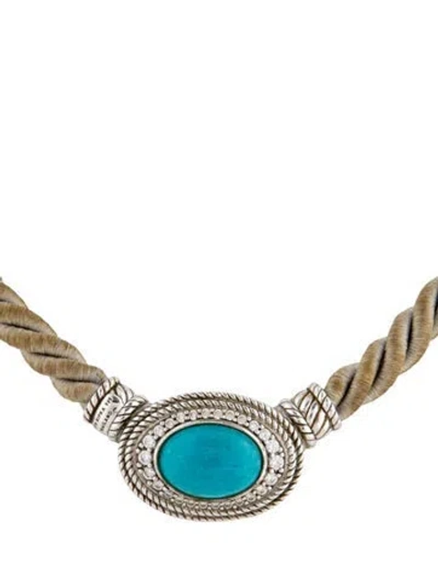 Pre-owned Judith Ripka Turquoise & Cubic Zirconia Collar Necklace, 18.5" In Neutrals