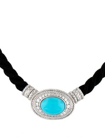 Pre-owned Judith Ripka Turquoise & Cubic Zirconia Cord Pendant Necklace, 18" In Black