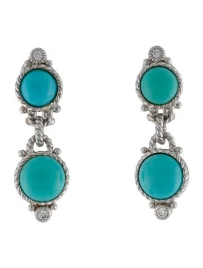 Pre-owned Judith Ripka Turquoise & Cubic Zirconia Drop Earrings In Multi