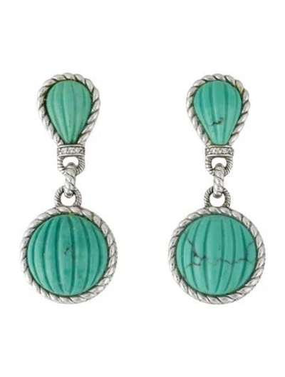 Pre-owned Judith Ripka Turquoise & Cubic Zirconia Drop Earrings In Multi