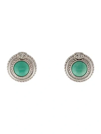 Pre-owned Judith Ripka Turquoise & Cubic Zirconia Earclip Earrings In Multi