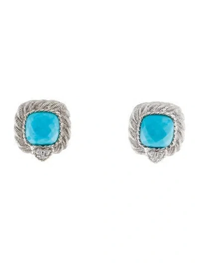 Pre-owned Judith Ripka Turquoise & Cubic Zirconia Earclips In Multi