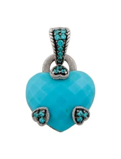 Pre-owned Judith Ripka Turquoise & Cubic Zirconia Heart Pendant In Multi