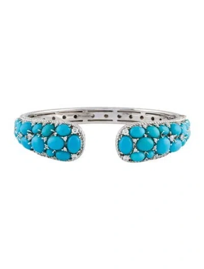 Pre-owned Judith Ripka Turquoise & Cubic Zirconia Kick Cuff Bracelet, 7.25" In Multi