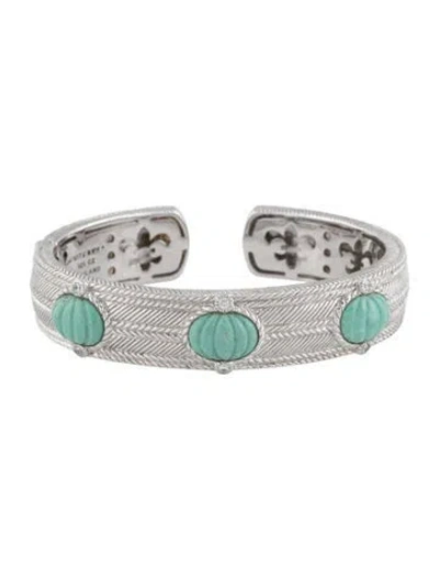 Pre-owned Judith Ripka Turquoise & Cubic Zirconia Open Cuff Bracelet, 6.25" In Multi