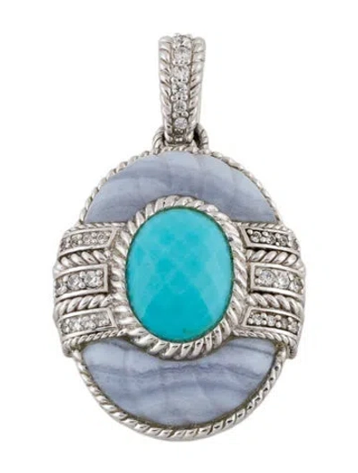 Pre-owned Judith Ripka Turquoise, Blue Lace Agate & Cubic Zirconia Pendant Enhancer In Multi
