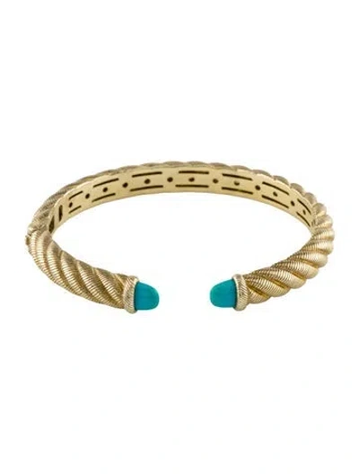 Pre-owned Judith Ripka Turquoise Hinged Cuff, 6.25" In Multi