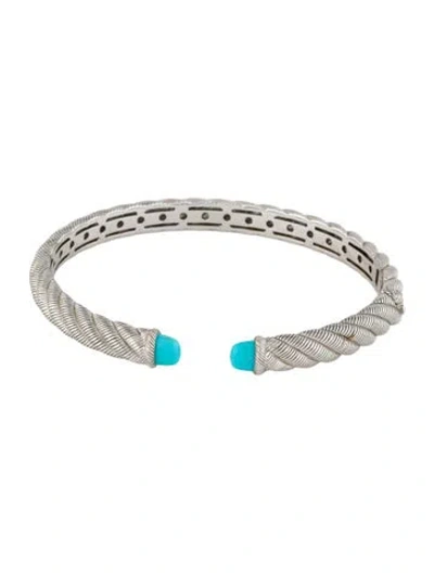 Pre-owned Judith Ripka Turquoise Hinged Cuff Bracelet, 7" In Multi