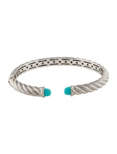 Pre-owned Judith Ripka Turquoise Rope Hinged Cuff Bracelet, 7" In Multi