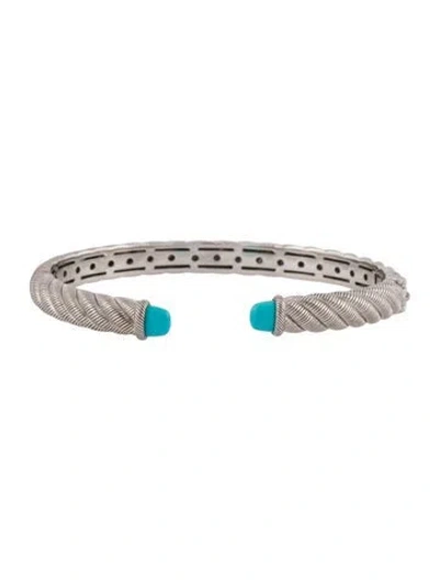 Pre-owned Judith Ripka Turquoise Rope Hinged Cuff Bracelet, 7" In Multi