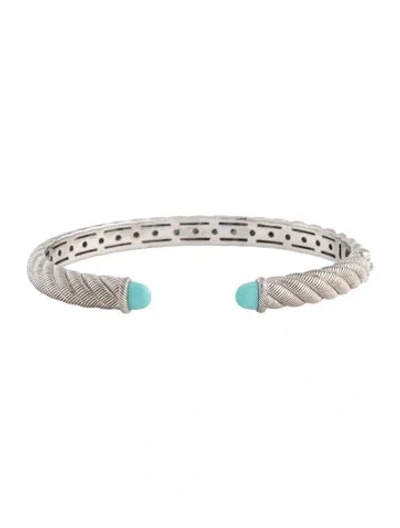 Pre-owned Judith Ripka Turquoise Rope Hinged Cuff Bracelet, 7.25" In Multicolor