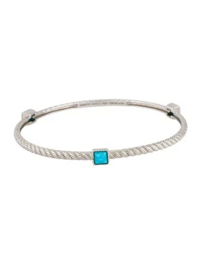 Pre-owned Judith Ripka Turquoise Station Bangle Bracelet, 8.5" In Multi
