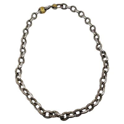 Pre-owned Judith Ripka Two Sterling 18kyellow Gold Diamond Textured Link Necklace #19951 In Multi
