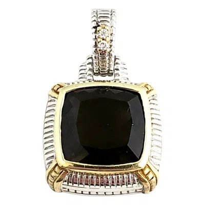 Pre-owned Judith Ripka Two Sterling Silver 18k Diamond Smokey Topaz Enhancer Pendant In Multi