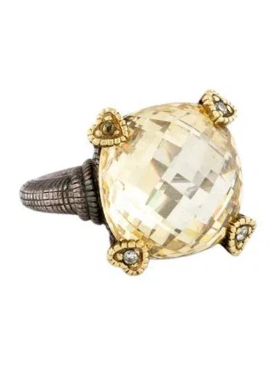 Pre-owned Judith Ripka Two-tone Crystal & Diamond Cocktail Ring In Gold/silver/yellow