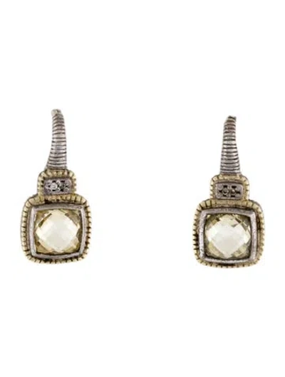 Pre-owned Judith Ripka Two-tone Cubic Zirconia & Diamond Drop Earrings In Yellow