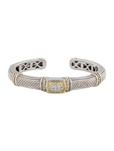 Pre-owned Judith Ripka Two-tone Diamond Cuff Bracelet, 6.25" In Multi