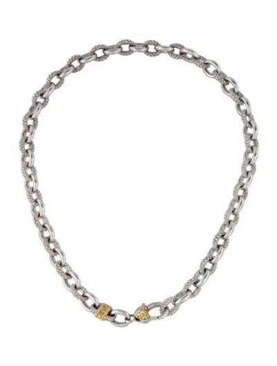 Pre-owned Judith Ripka Two-tone Diamond Link Chain Necklace, 15.5" In Multi