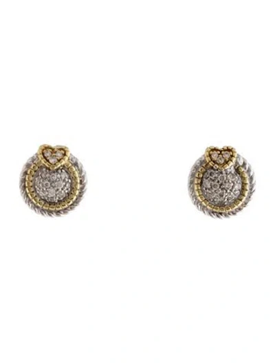 Pre-owned Judith Ripka Two-tone Diamond Stud Earrings In Multicolor