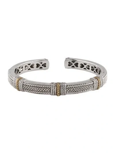 Pre-owned Judith Ripka Two-tone Hinged Cuff Bracelet, 6.75" In Multicolor