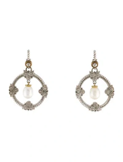 Pre-owned Judith Ripka Two-tone Pearl & Diamond Garland Drop Earrings In Multi