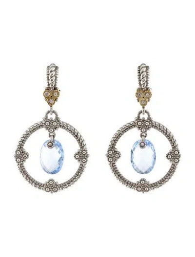 Pre-owned Judith Ripka Two-tone Quartz & Diamond Drop Earrings In Multicolor