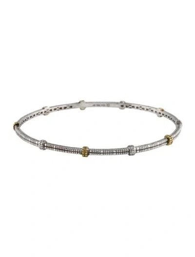 Pre-owned Judith Ripka Two-tone Station Bangle, 7.75" In Multi
