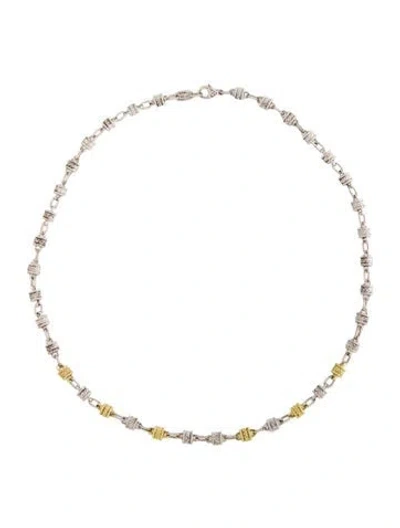 Pre-owned Judith Ripka Two-tone Textured Chain Necklace, 17.25" In Multicolor