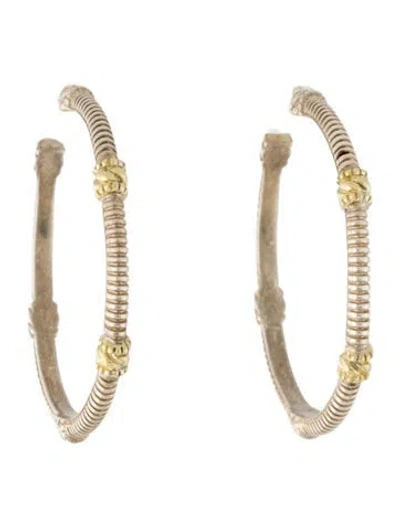 Pre-owned Judith Ripka Two-tone Textured Hoop Earrings In Multi