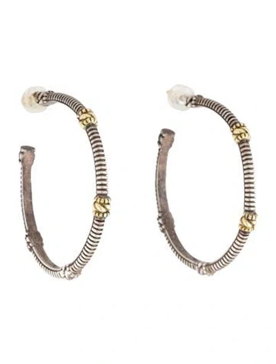 Pre-owned Judith Ripka Two-tone Textured Hoop Earrings In Multicolor