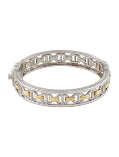 Pre-owned Judith Ripka Two-tone Vienna Link Hinged Bangle Bracelet, 6.75" In Multi