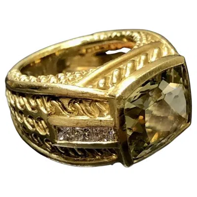 Pre-owned Judith Ripka Vintage 18k  Lemon Quartz Diamond Cocktail Ring .60cttw G Vs Sz 6.25 In Multi