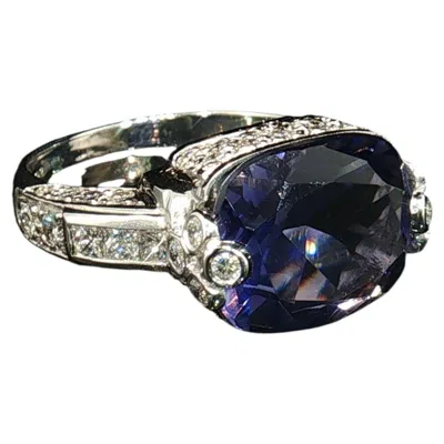 Pre-owned Judith Ripka Vintage  18k White Gold Tanzanite Iolite Diamond Ring Size 6.25