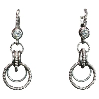 Pre-owned Judith Ripka Vintage  Cz Circle Drop Earrings Sterling Silver Leverback 925 9.6g In Multi