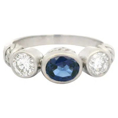 Pre-owned Judith Ripka White Gold 1.80ctw Bezel Oval Sapphire Round Diamond Matte Ring