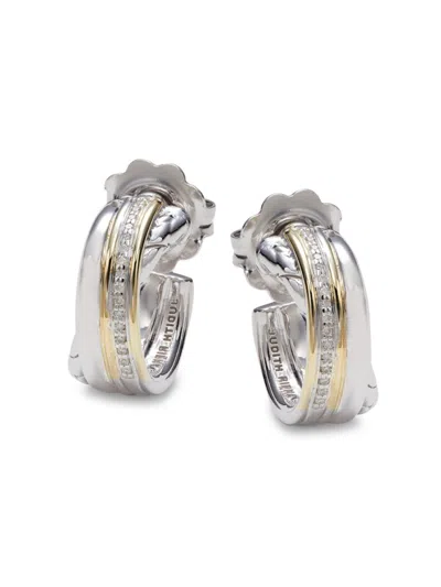 Judith Ripka Women's 14k Yellow Gold, Sterling Silver & Diamond Huggie Hoop Earrings