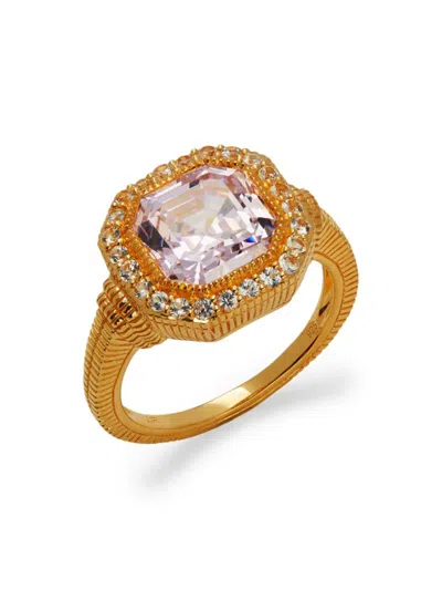 Judith Ripka Women's Goldplated Sterling Silver, Pink Cubic Zirconia & White Sapphire Halo Ring