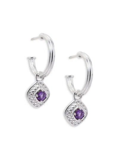 Judith Ripka Women's Julian Rhodium Plated Silver & Removable Amethyst Charm Drop Earings