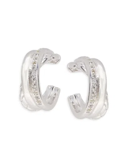 Judith Ripka Women's Sterling Silver & White Topaz Huggie Hoop Earrings