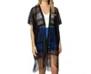Judson & Co. Aztec Boho Lace Fringe Kimono Cover Up In Black In Black
