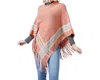 Judson & Co. Knit Poncho With Contrast Detail And Tassel Fringe In Pink In Pink